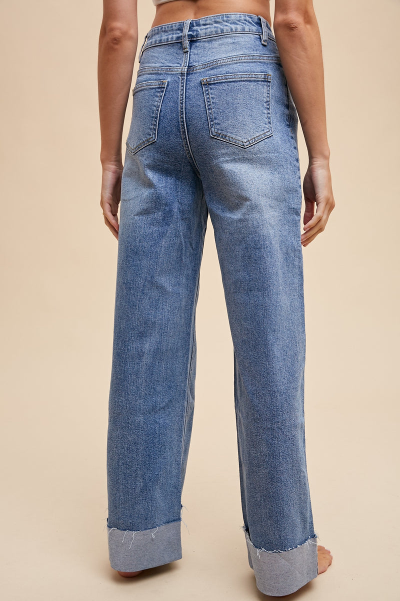 90s Stretch Cuffed Hem High Rise Straight Jeans (S-XL available)