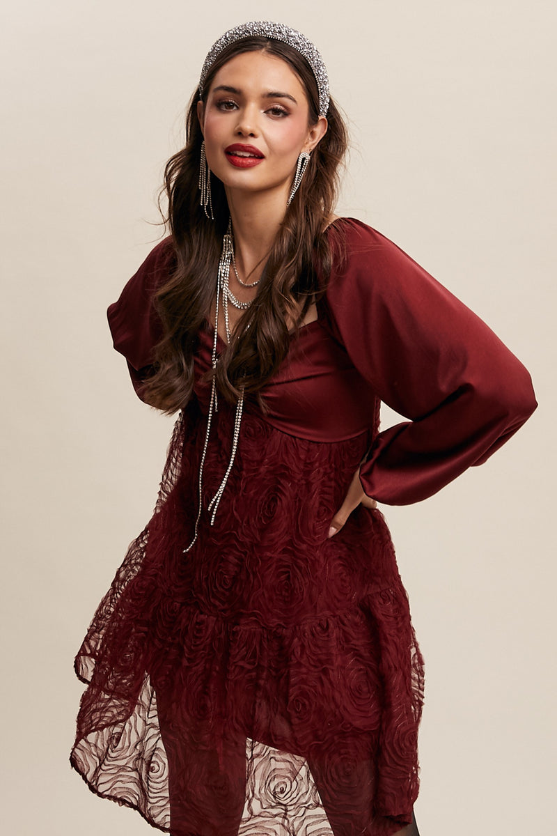 Rose Textured Holiday Mini Dress