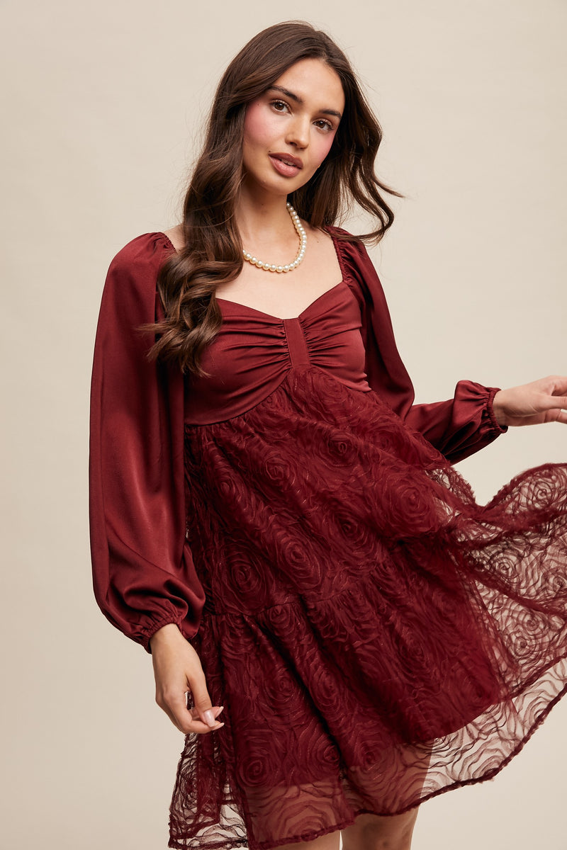 Rose Textured Holiday Mini Dress