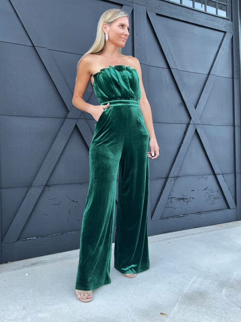 Luxe Velvet Jumpsuit in Emerald