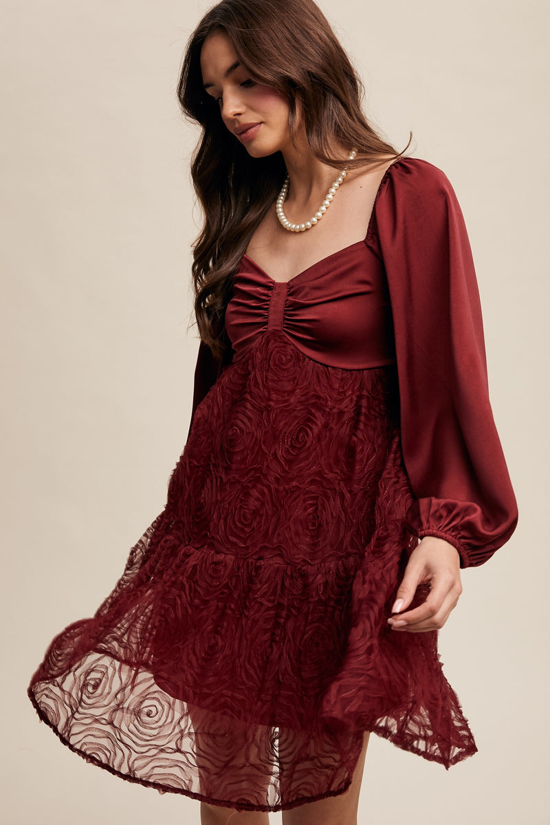 Rose Textured Holiday Mini Dress