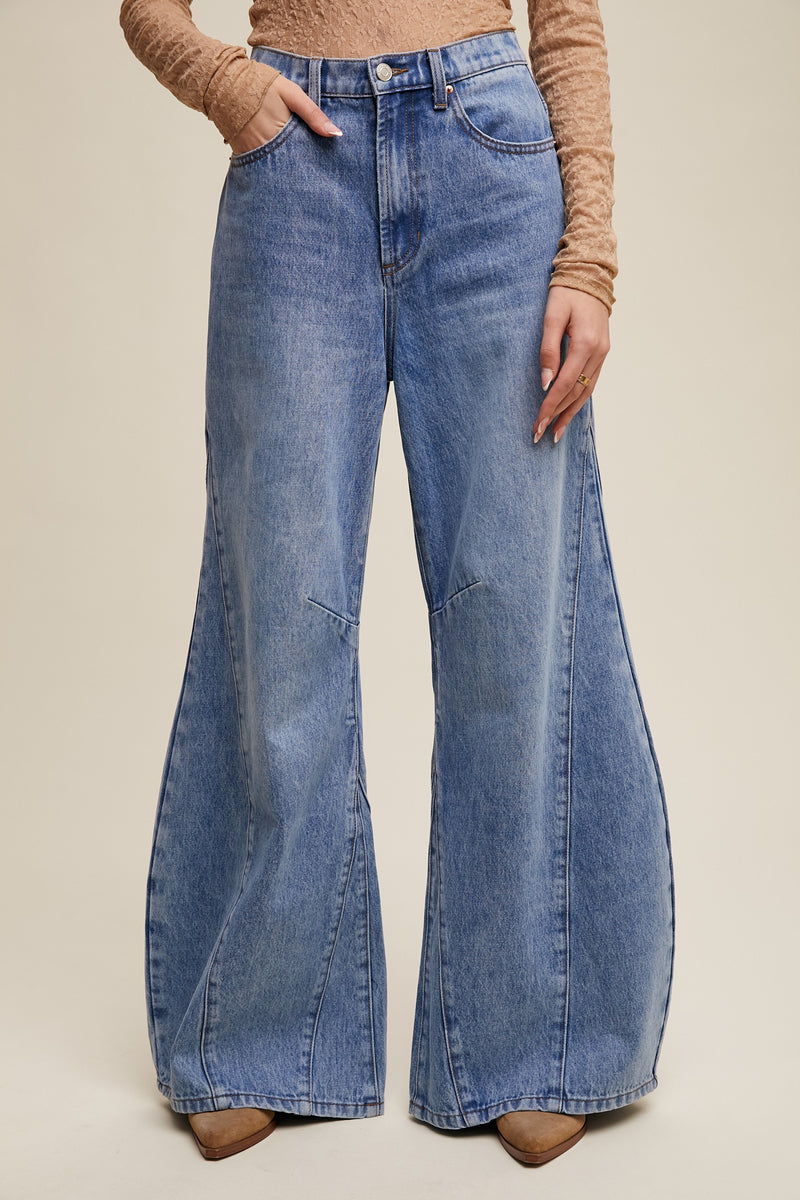 Wide-leg Panel Detail Jeans (S-XL available)