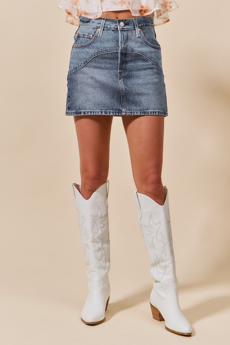 Washed Denim Mini Skirt With Pockets (S-XL)