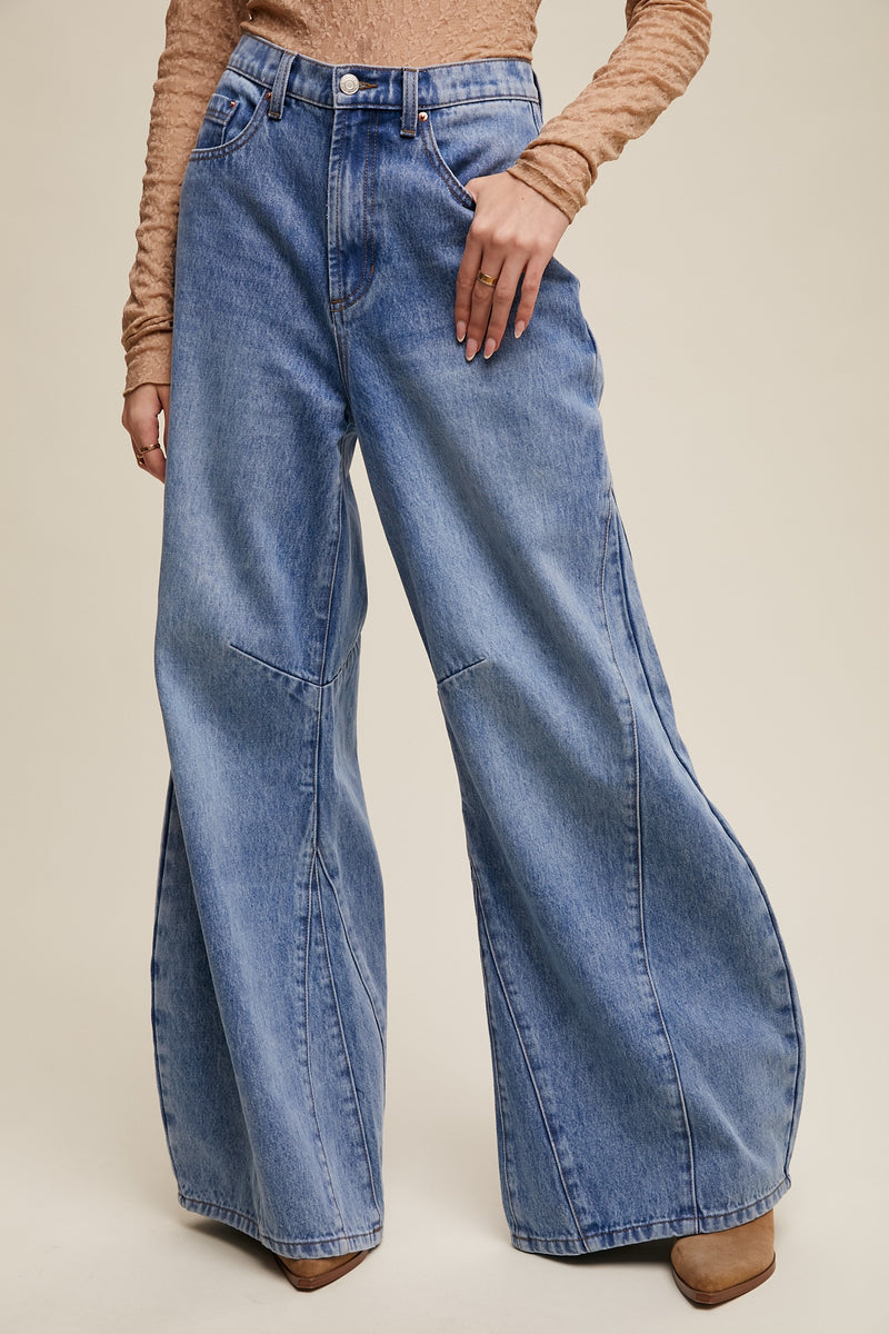 Wide-leg Panel Detail Jeans (S-XL available)