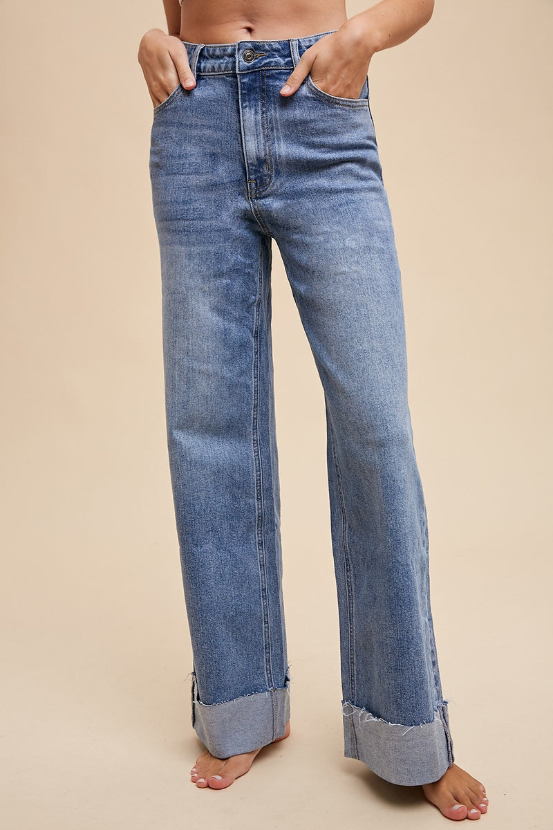 90s Stretch Cuffed Hem High Rise Straight Jeans (S-XL available)