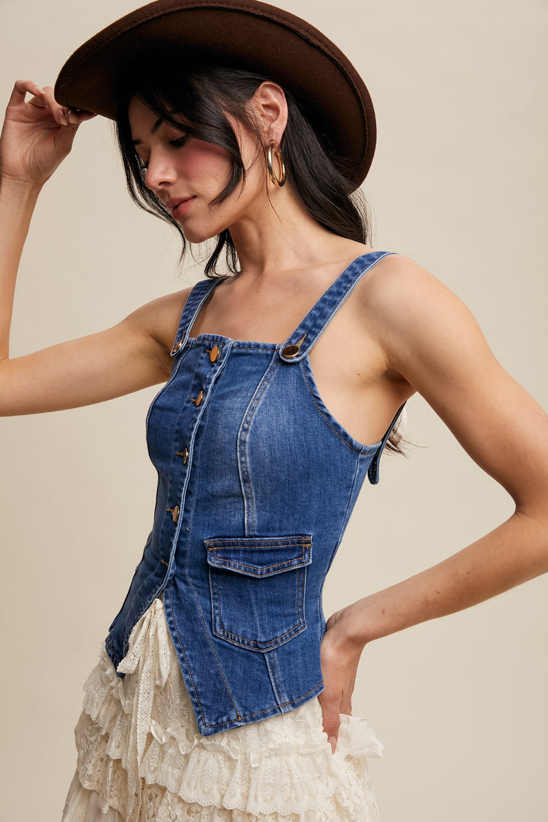 Denim Button-up Corset Vest