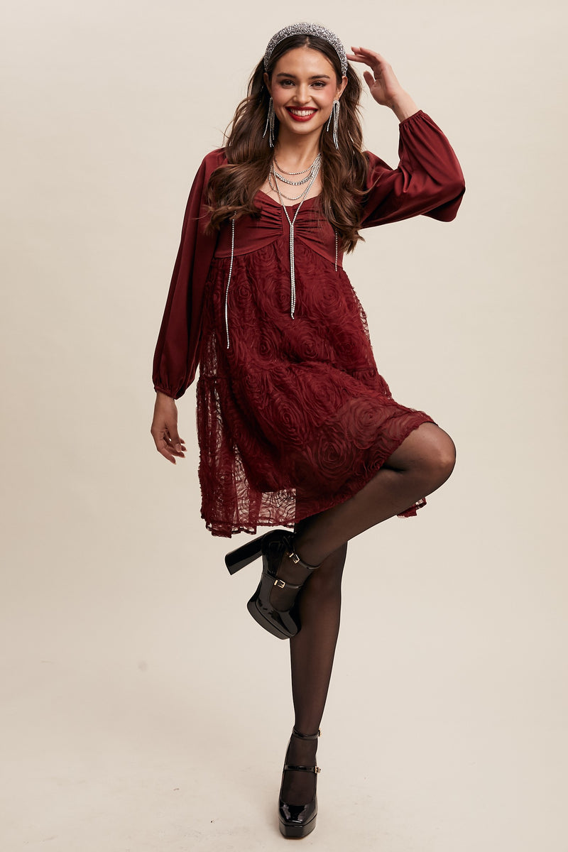 Rose Textured Holiday Mini Dress