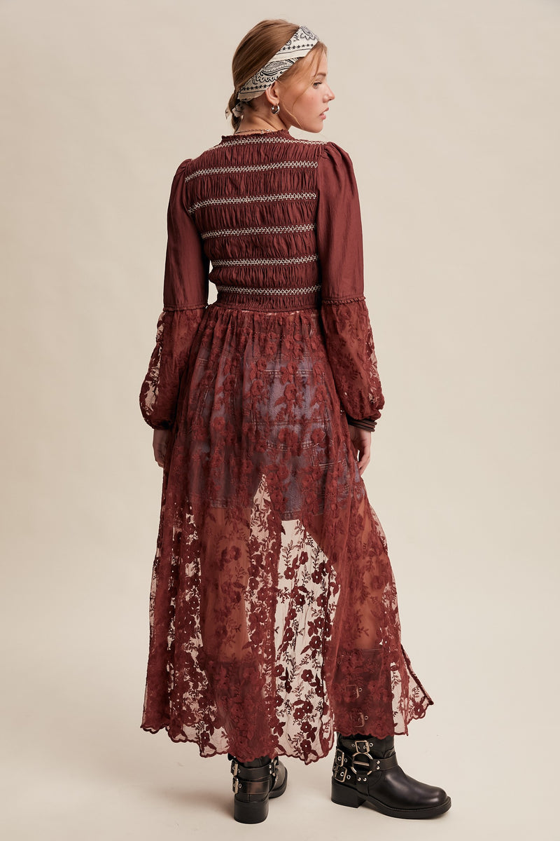 Lace-up Embroidered Maxi Kimono