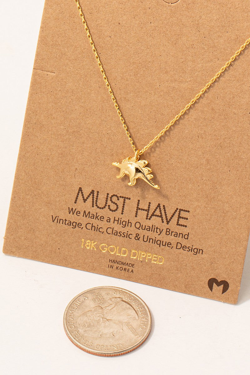 Gold Dipped Stegosaurus Dinosaur Pendant Necklace