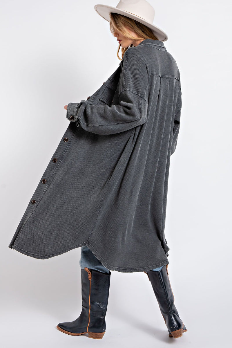 WASHED THERMAL BUTTON DOWN WAFFLE SHIRT DUSTER