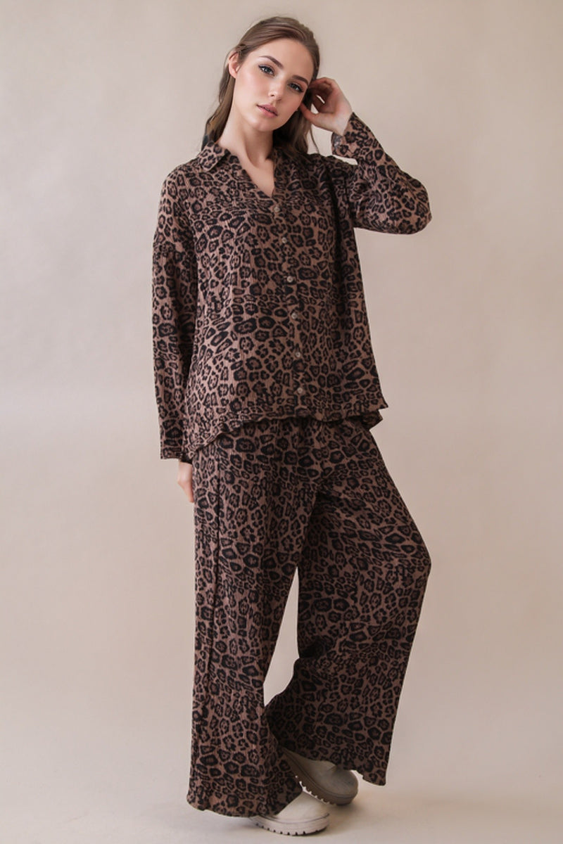 Pleated Leopard Printed Pants (Bottom Only)