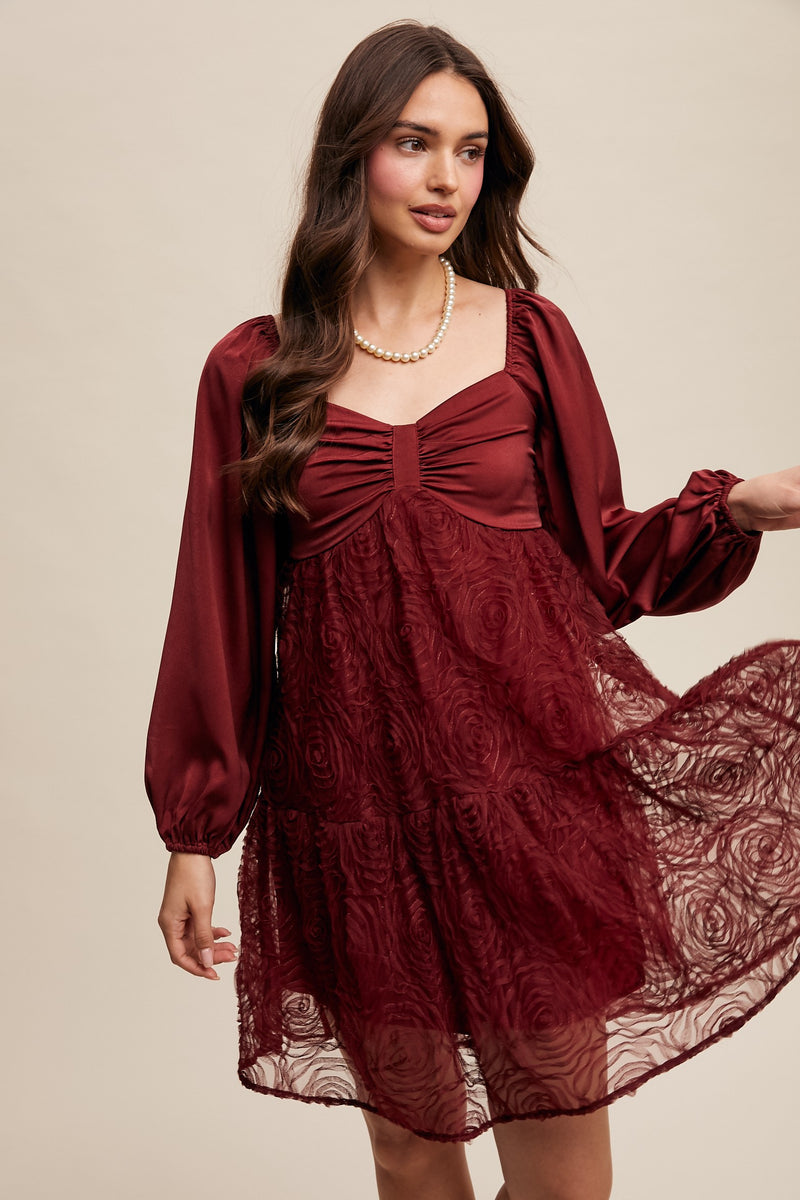 Rose Textured Holiday Mini Dress