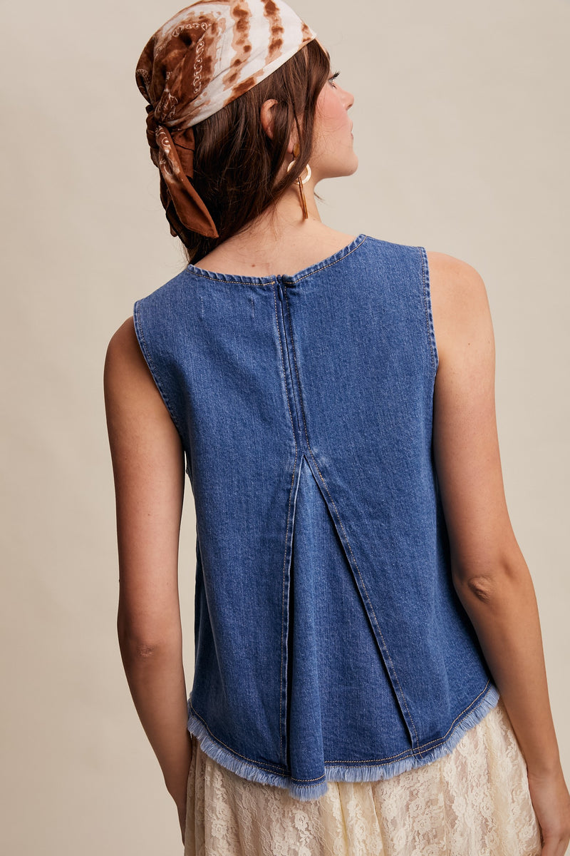 RESTOCK - Denim Flare Peplum Top in Medium Wash