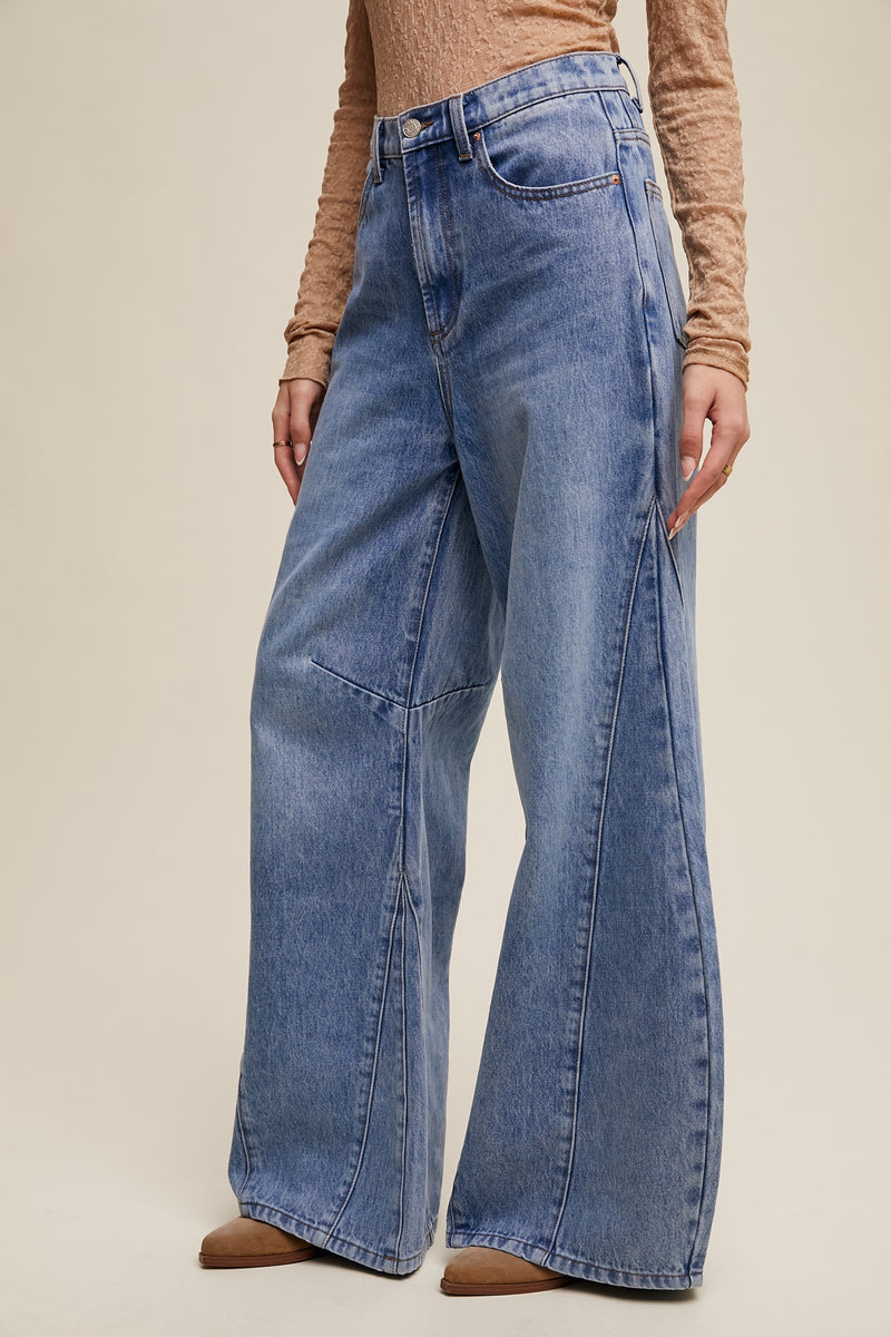 Wide-leg Panel Detail Jeans (S-XL available)