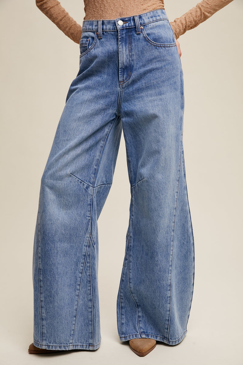 Wide-leg Panel Detail Jeans (S-XL available)