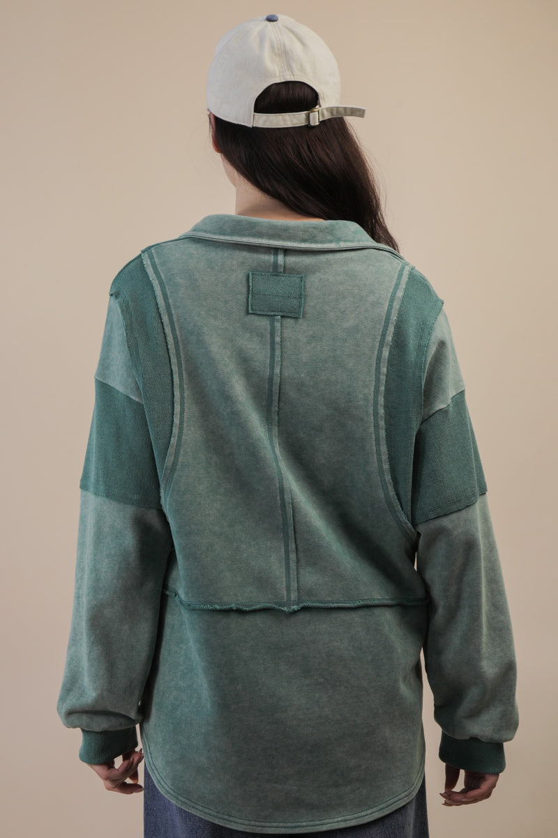 Mineral Washed Oversized French Terry Knit Top in Sage