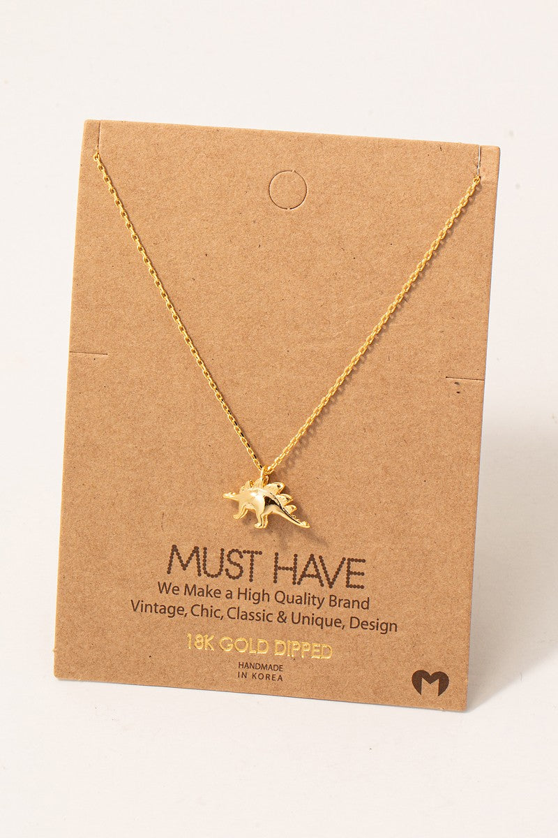 Gold Dipped Stegosaurus Dinosaur Pendant Necklace