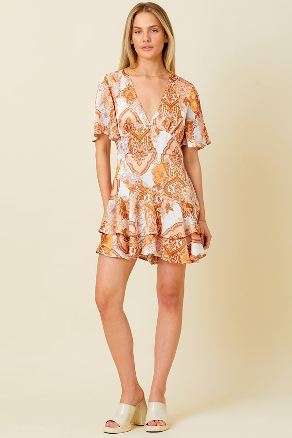 Deep V-neck Printed Romper