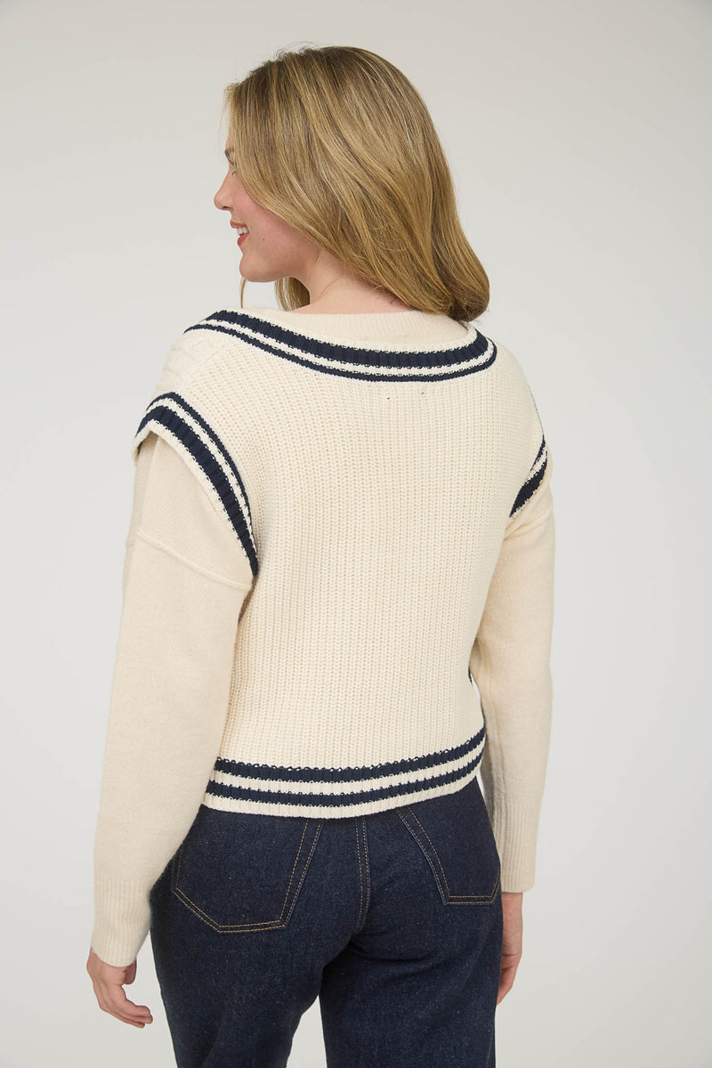 Contrast Line Trim Side Tie Knit Sweater Vest in Cream
