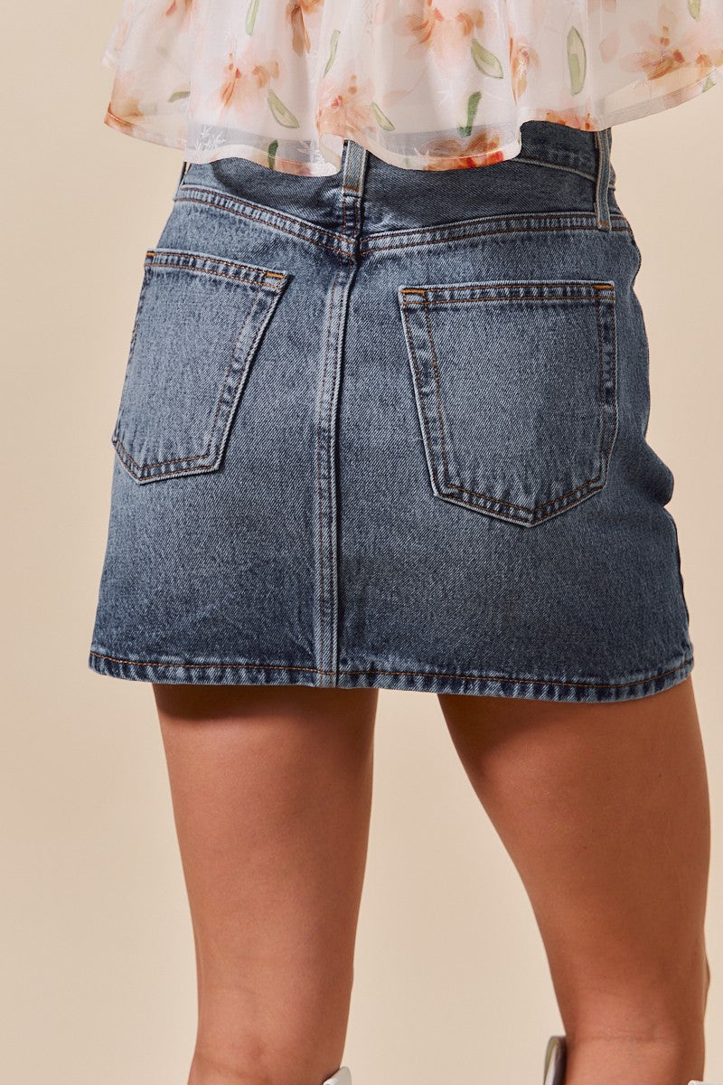 Washed Denim Mini Skirt With Pockets (S-XL)