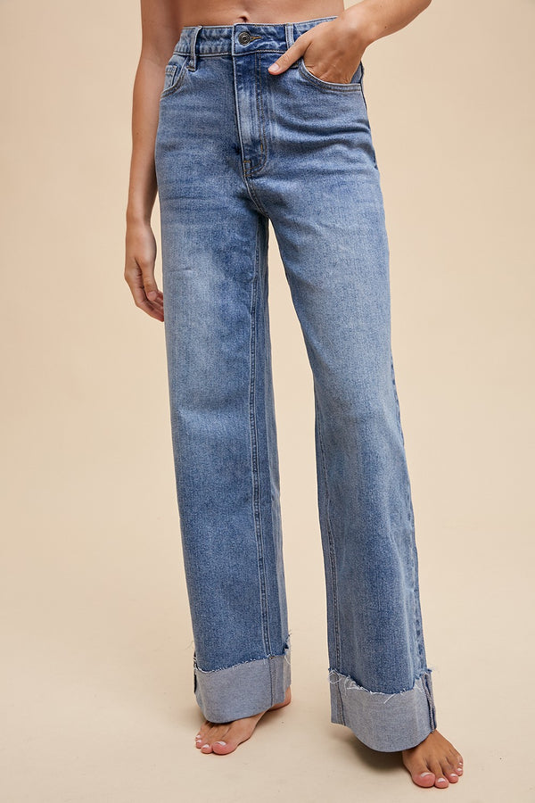 90s Stretch Cuffed Hem High Rise Straight Jeans (S-XL available)