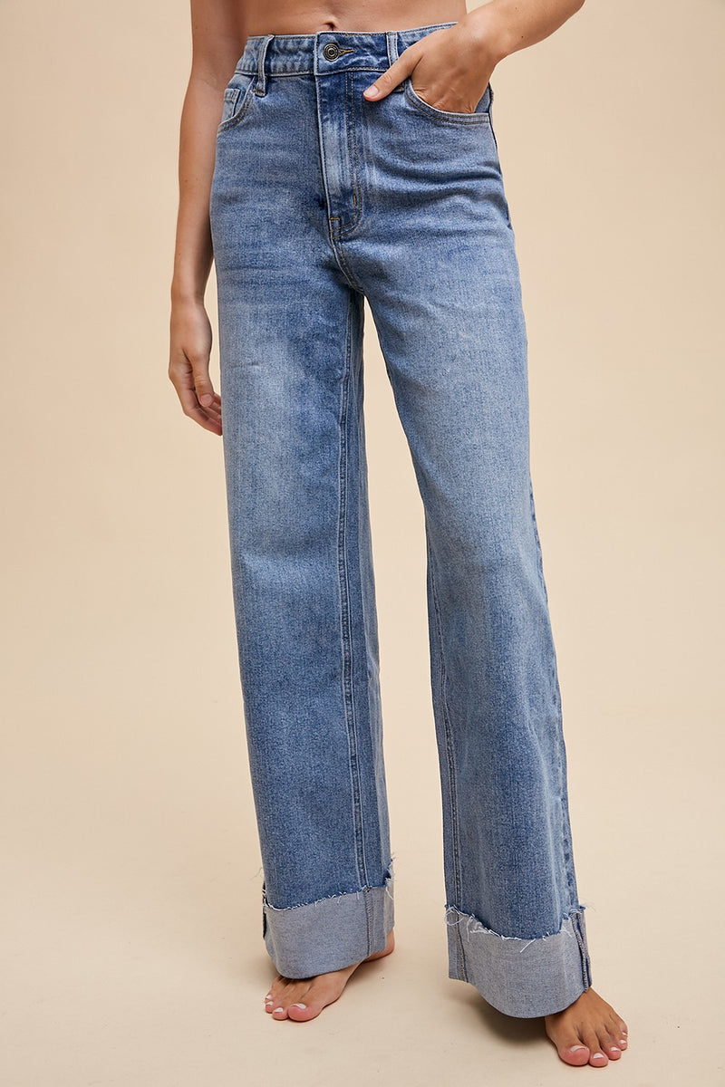 90s Stretch Cuffed Hem High Rise Straight Jeans (S-XL available)