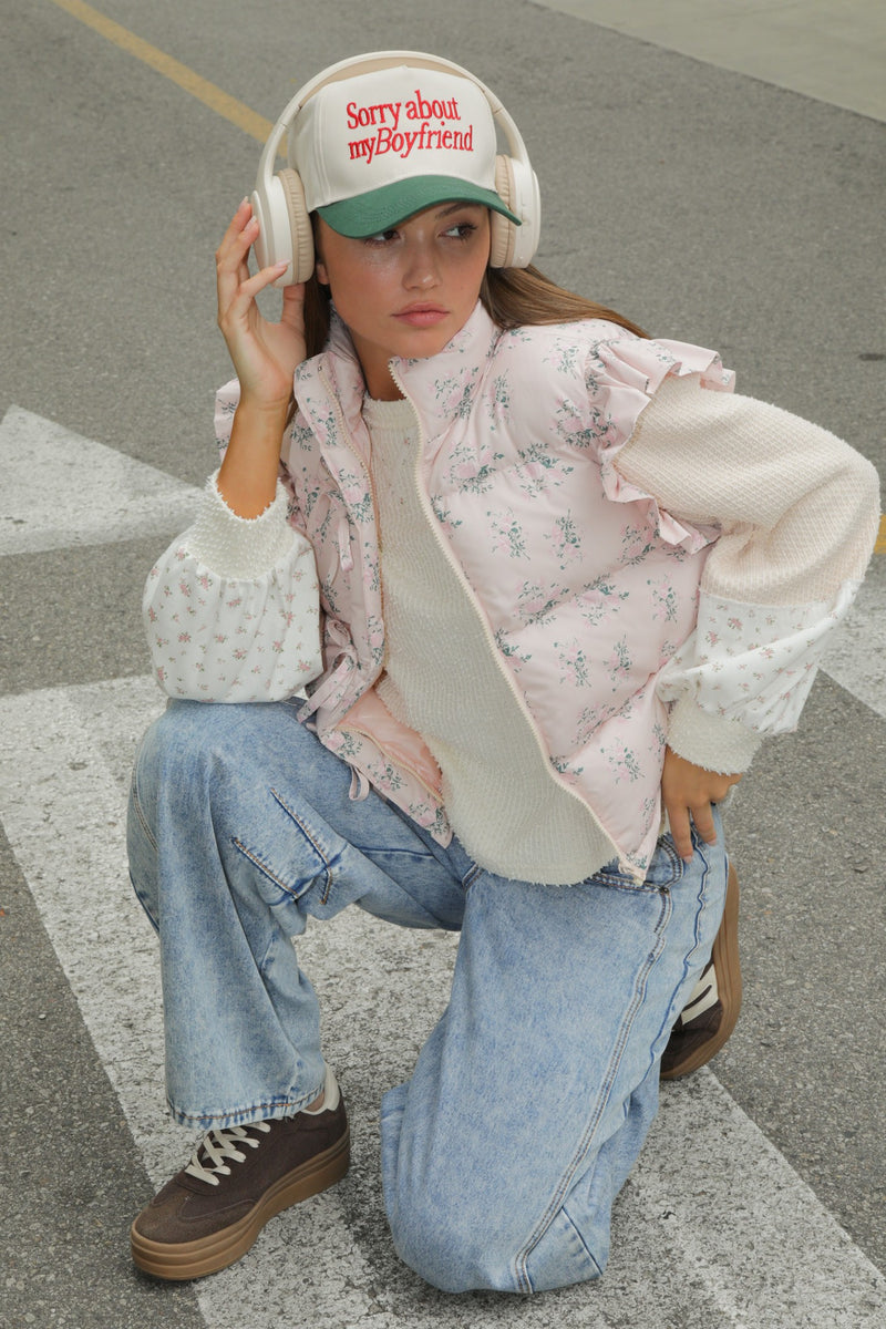 Front Bow Ruffle Sleeve Puffer Vest