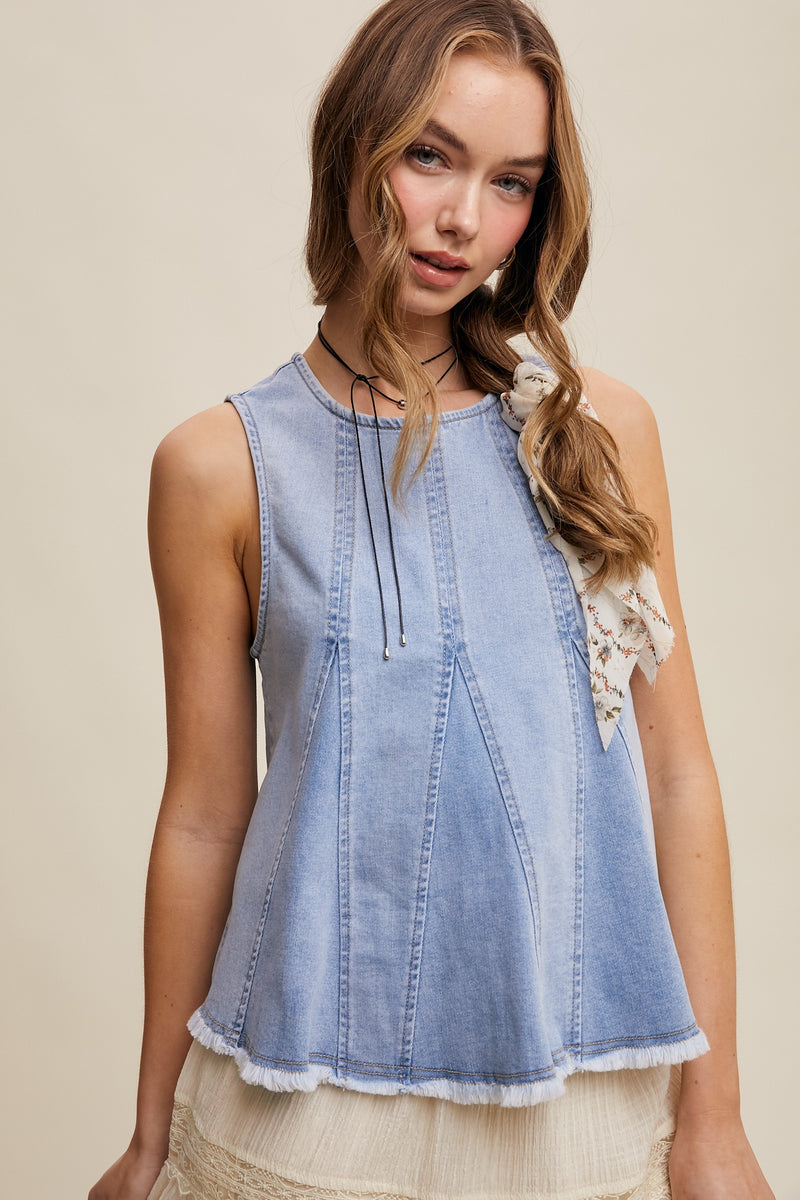 RESTOCK - Denim Flare Peplum Top in Light Wash