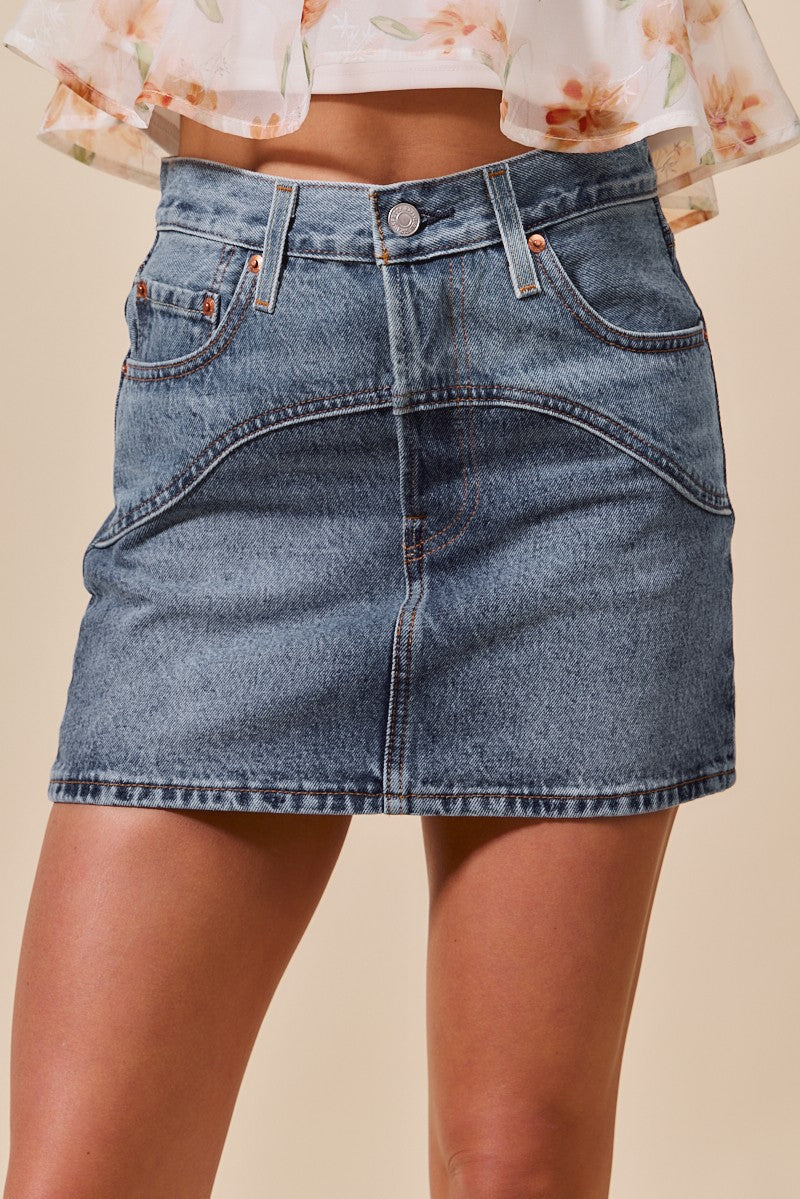 Washed Denim Mini Skirt With Pockets (S-XL)