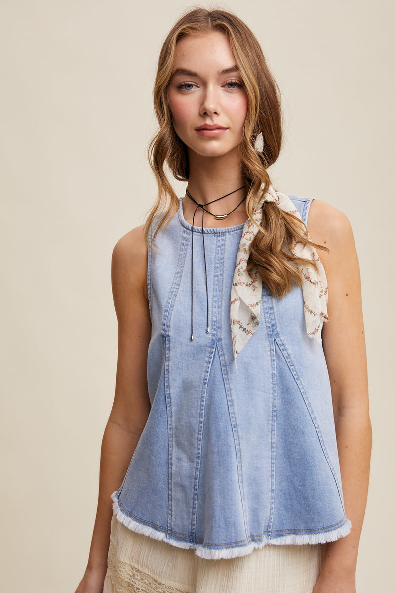 RESTOCK - Denim Flare Peplum Top in Light Wash