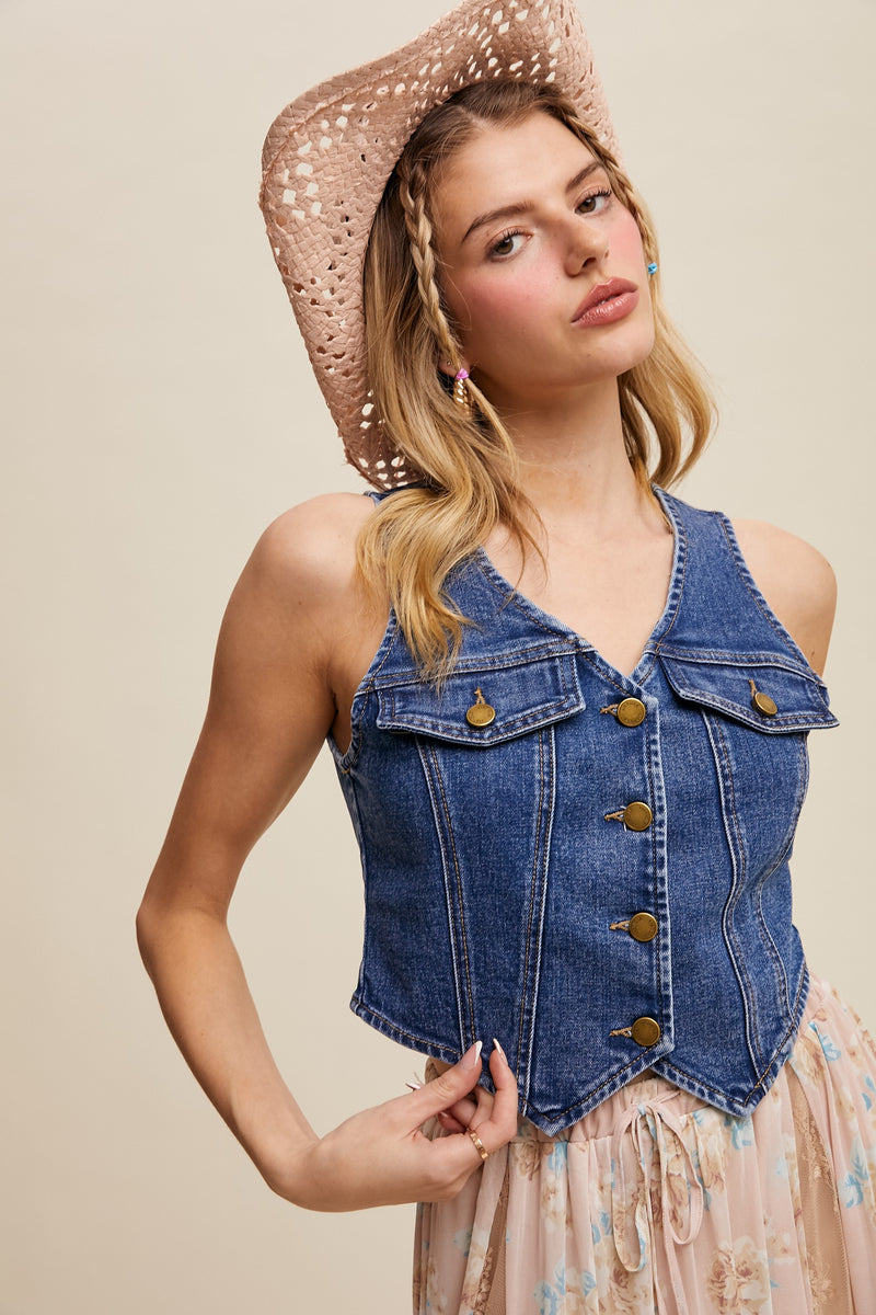 Vintage-inspired Denim Vest (S-XL)