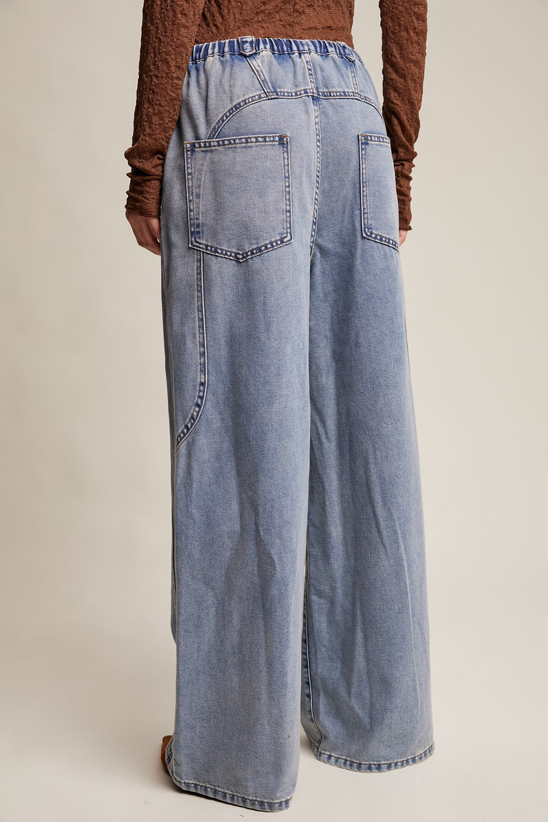 Wide Leg Denim Drawstring Pants