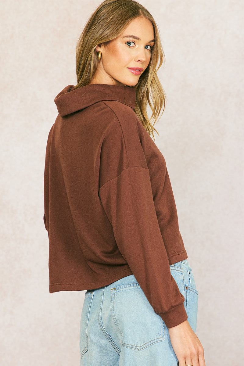 Cotton Terry Oversized Collar Top in Cocoa - Final Sale