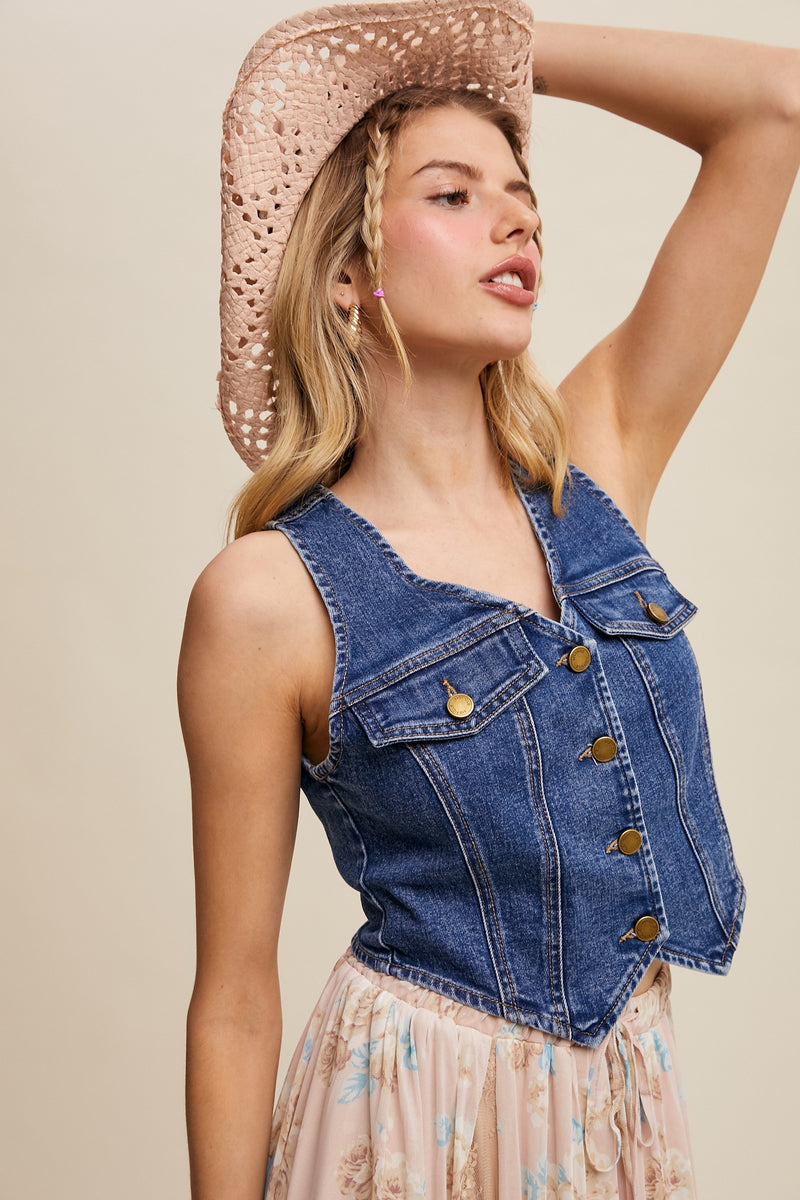Vintage-inspired Denim Vest (S-XL)