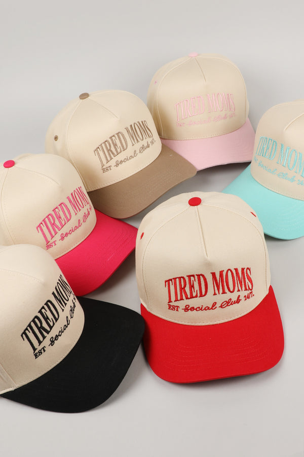 RESTOCK - Tired Moms Est Social Club 24/7 Trucker Hat in Red