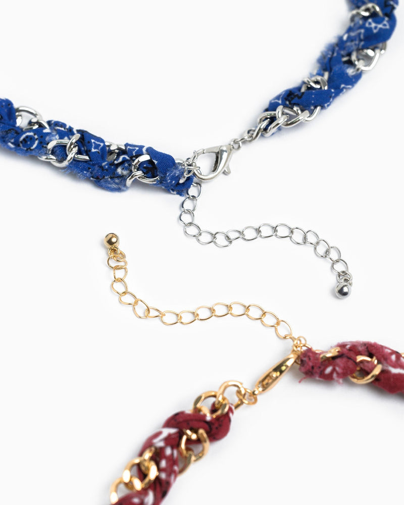 Paisley Scarf Western Concho Multi Charm Necklace in Blue