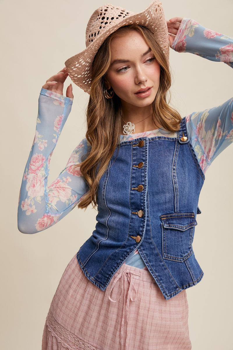 Denim Button-up Corset Vest