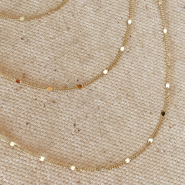 18k Gold Filled 1mm Curb Chain With Pressed Details- 14 & 16 inches