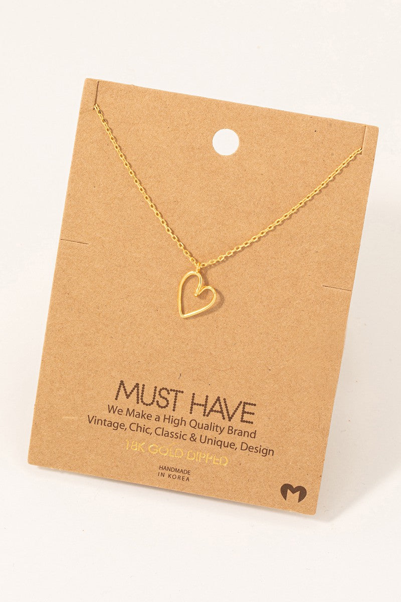 Gold Dipped Wire Heart Pendant Necklace