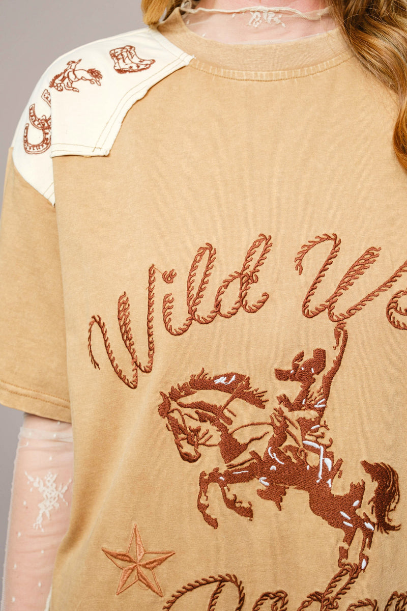 Garment Washed Embroidered Western Dress