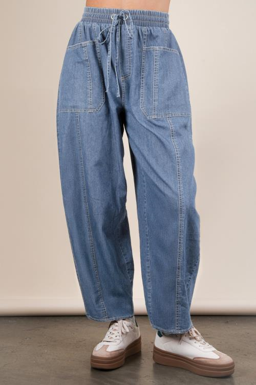 Relaxed Fit Washed Chambray Denim Pants