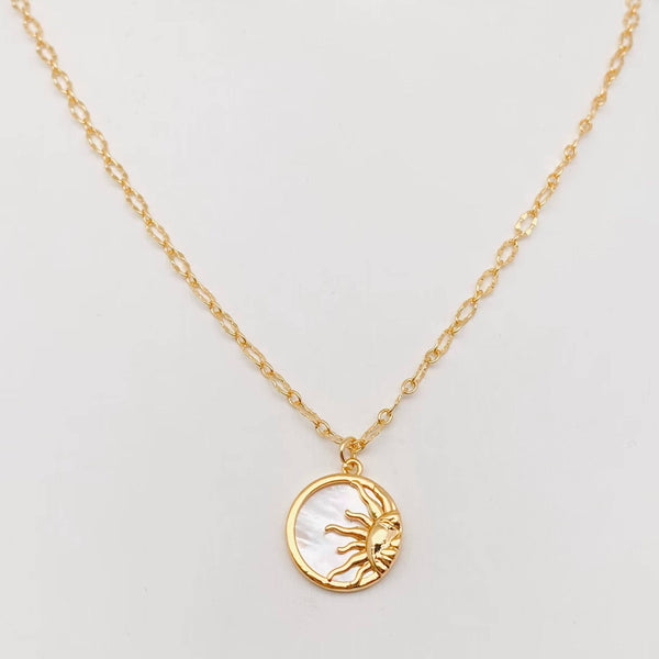 Stereoscopic Sun Moon Round Stainless Steel Pendant Necklace