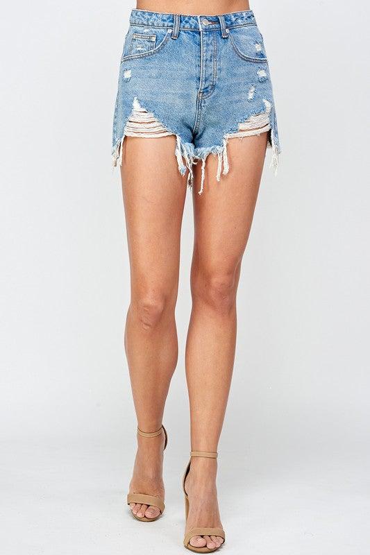 To The Moon High Waisted Denim Shorts (Light Wash)