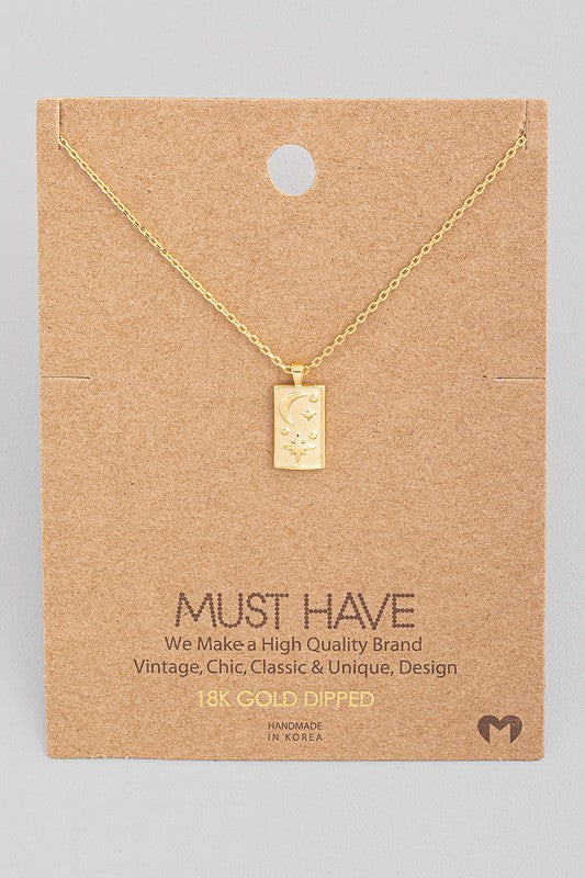 Rectangle Star Moon Necklace - 18k Gold Dipped