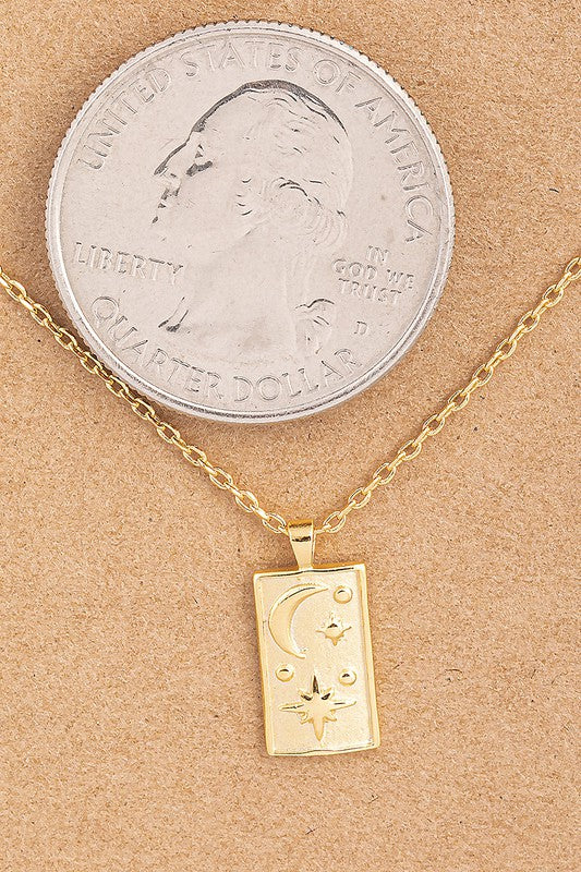 Rectangle Star Moon Necklace - 18k Gold Dipped