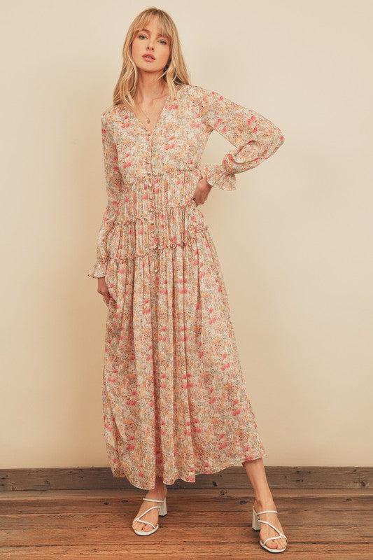 Floral Button Down Tiered Dress