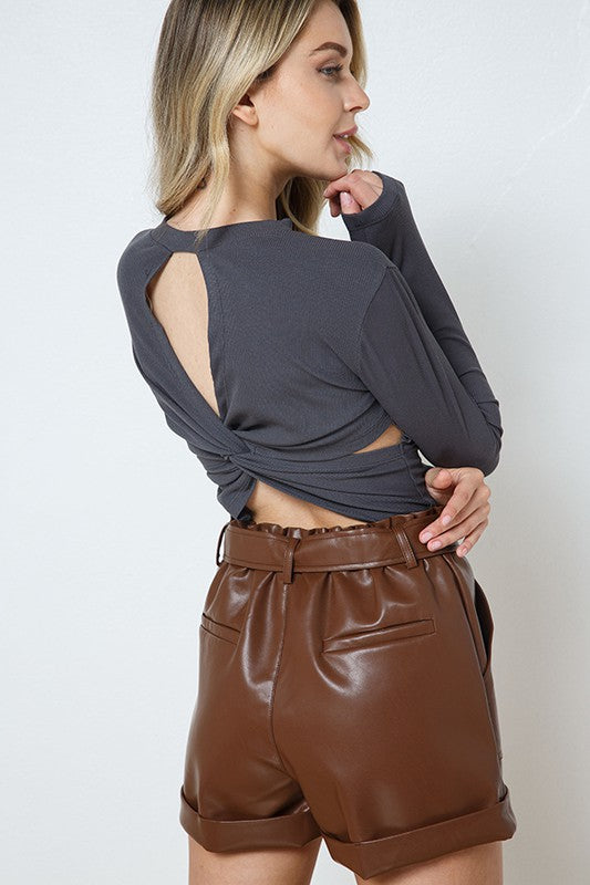 First Class Faux Leather Shorts in Brown