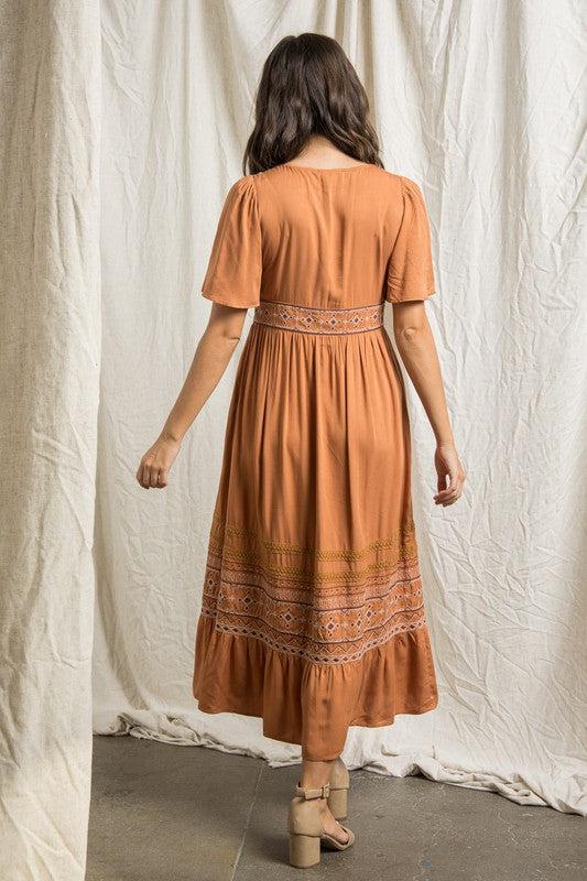 Lula Square Neck Embroidered Midi Dress