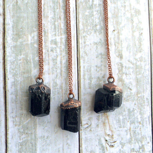 24" Black Tourmaline Electroformed Crystal Necklace - by HAWKHOUSE