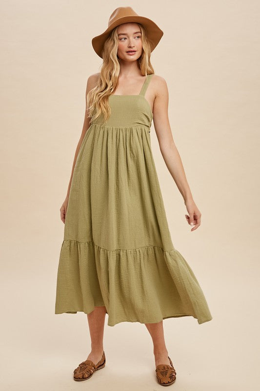 OPHELIA COTTON GAUZE BABYDOLL MIDI DRESS- Final Sale